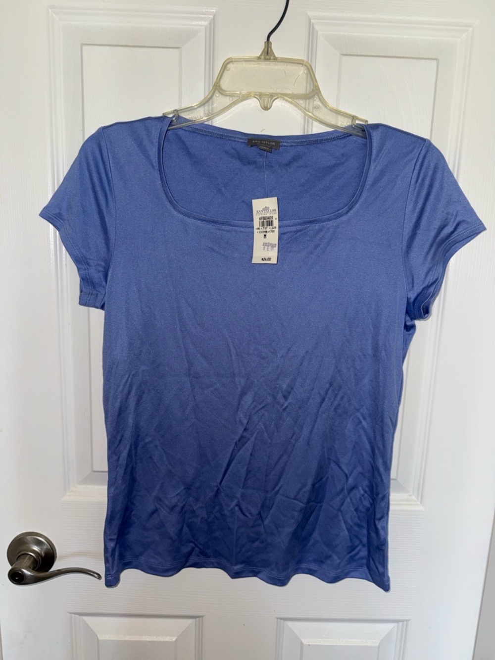 Ann Taylor Short Sleeve Scoop Neck Top in Periwinkle Blue